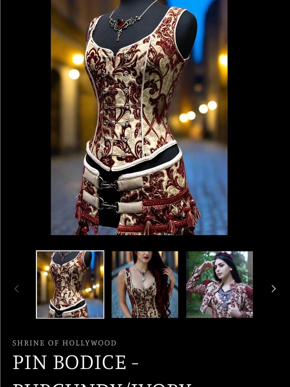 Shrine of Hollywood Burgundy & Ivory Pin Bodice Corset Top